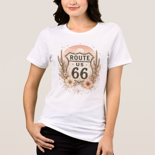 Woestijn Bloemige Route 66 Wegrestaurant Crest Tri-Blend Shirt (Voorkant)