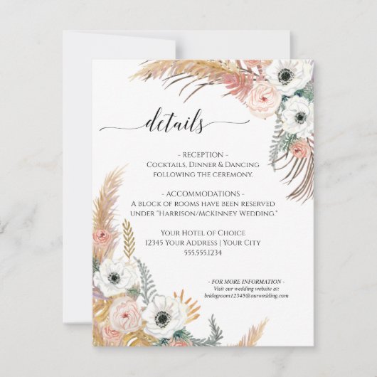 Woestijn Boho Bloemenpampas Grass Foliage Wedding Kaart (Voorkant)