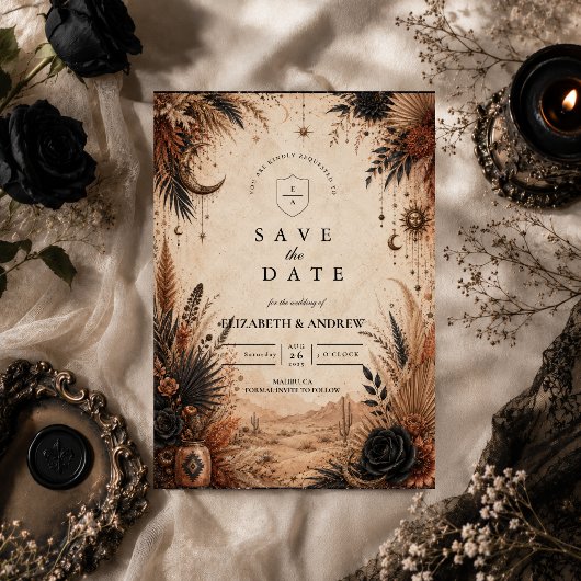 Woestijn Boho Goth Huwelijk Save The Date