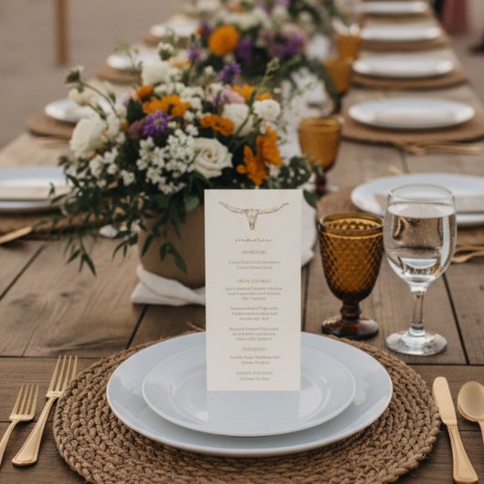 Woestijn Boho Koeien Schedel Trouw Menu Kaart