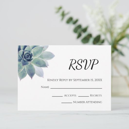 Woestijn Botanische Elegante Sappige Bruiloft RSVP Kaartje (Staand voorkant)