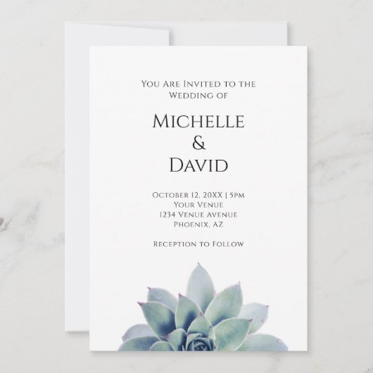 Woestijn Botanische Succulente Elegante Bruiloft Kaart (Voorkant)