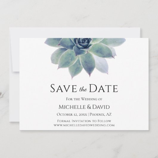 Woestijn Botanische Succulente Elegante Bruiloft Save The Date (Voorkant)
