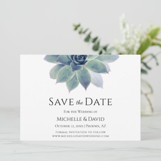 Woestijn Botanische Succulente Elegante Bruiloft Save The Date (Staand voorkant)