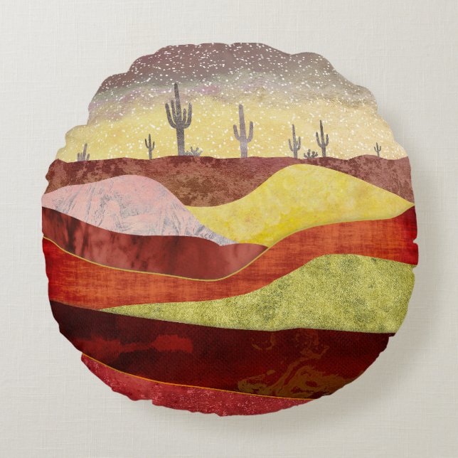 Woestijn Cacti Landschap Rond Kussen (Voorkant)