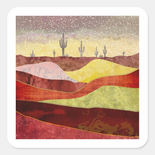 Woestijn Cacti Landschap Vierkante Sticker (Voorkant)