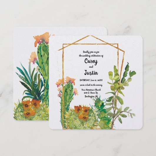 Woestijn Cactus Aquarel Bruiloft Kaart (Voorkant / Achterkant)