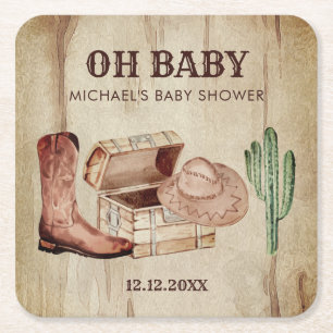 Woestijn Cactus Baby Cowboy Hoed Schoenen Feest Kartonnen Onderzetters