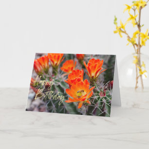 Woestijn Cactus Bloemen & Bij   Aangepaste Verjaar Kaart