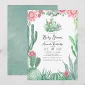 Woestijn Cactus Bloemige Baby Shower Kaart (Voorkant / Achterkant)