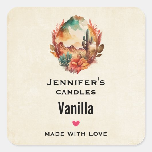 Woestijn Cactus en bergen Kaars Business Vierkante Sticker (Voorkant)
