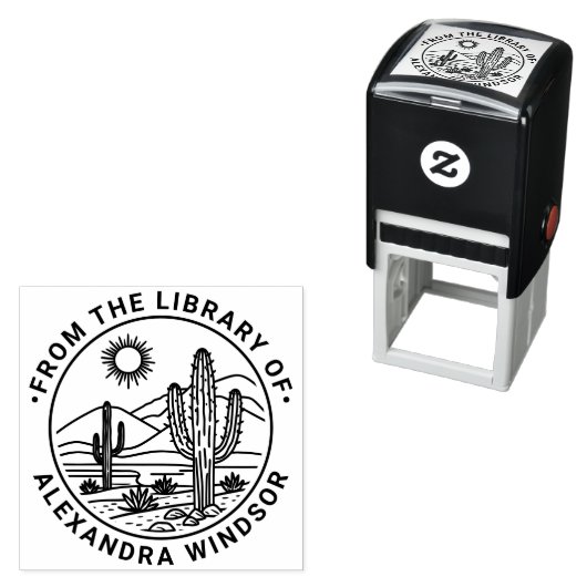 Woestijn Cactus Landschap #1 Bibliotheek Boek Naam Zelfinktende Stempel (In situ)