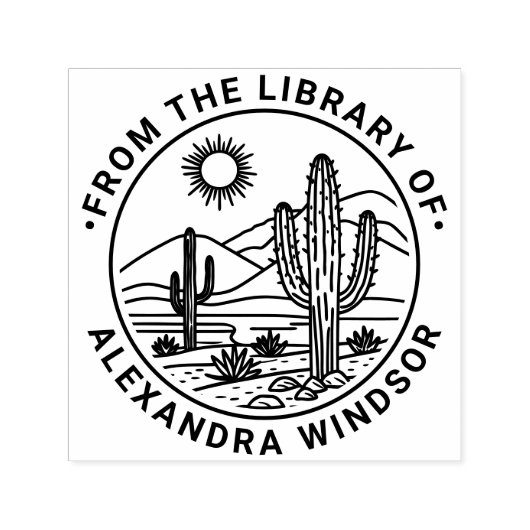 Woestijn Cactus Landschap #1 Bibliotheek Boek Naam Zelfinktende Stempel (Design)