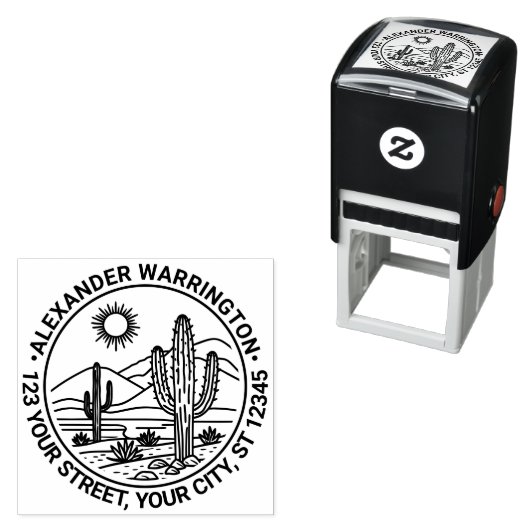 Woestijn Cactus Landschap #1 Naam Retouradres Zelfinktende Stempel (In situ)