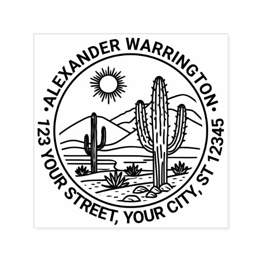 Woestijn Cactus Landschap #1 Naam Retouradres Zelfinktende Stempel (Design)
