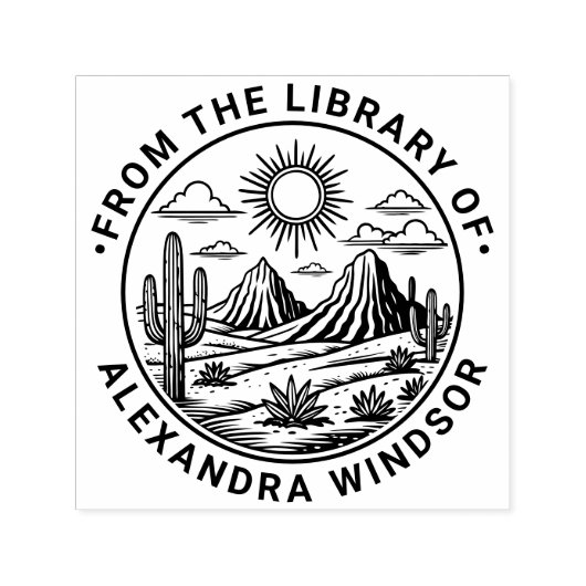 Woestijn Cactus Landschap #2 Bibliotheek Boeknaam Zelfinktende Stempel (Design)