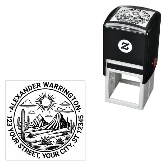 Woestijn Cactus Landschap #2 Naam Retouradres Zelfinktende Stempel (In situ)