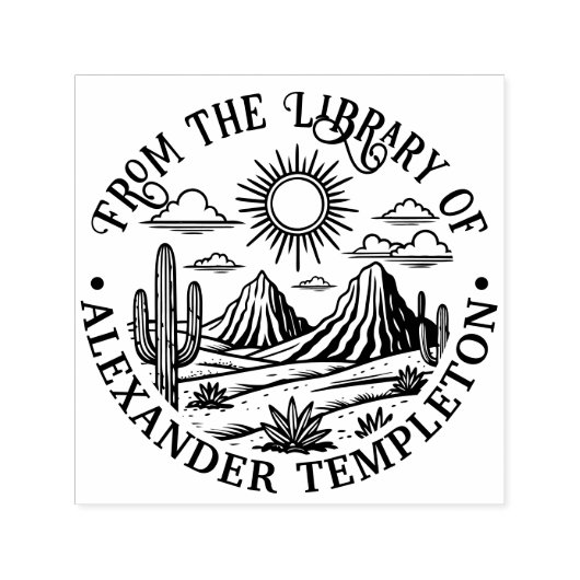 Woestijn Cactus Landschap #2P Bibliotheekboeknaam Zelfinktende Stempel (Design)