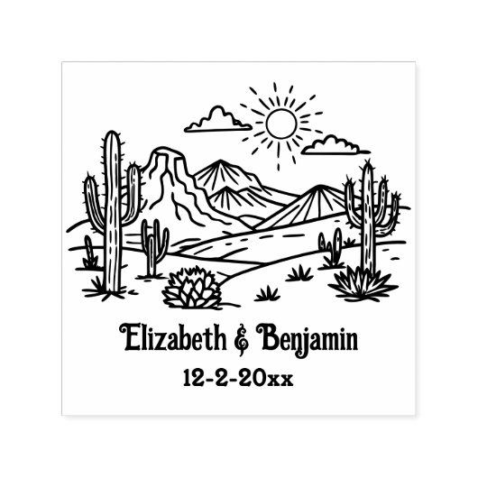 Woestijn Cactus Landschap #3 Koppel Naam Datum Zelfinktende Stempel (Design)