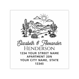 Woestijn Cactus Landschap #3 SQ Naam Retouradres Zelfinktende Stempel