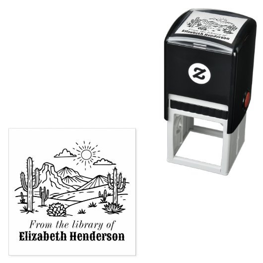 Woestijn Cactus Landschap #3S SQ Bibliotheek Boek  Zelfinktende Stempel (In situ)