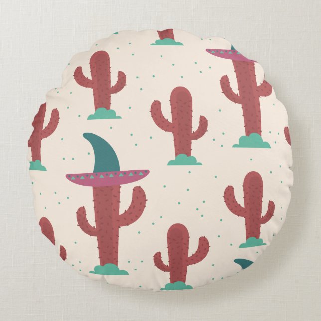 Woestijn Cactus Patroon Rond Kussen (Voorkant)