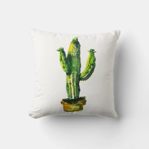 Woestijn Cactus Plant Waterverf Zuidwesterse Boho Kussen