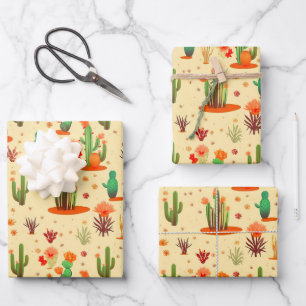 Woestijn Cactus Planten Patroon Western VS Inpakpapier Vel