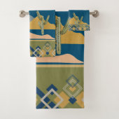 Woestijn Cactus Scène en Geometrische Trim Bad Handdoek (Insitu)