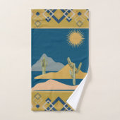 Woestijn Cactus Scène en Geometrische Trim Bad Handdoek (Handdoek)