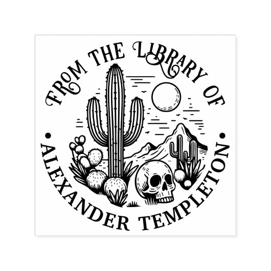 Woestijn Cactus Scene met Schedel #3P Bibliotheek  Zelfinktende Stempel (Design)