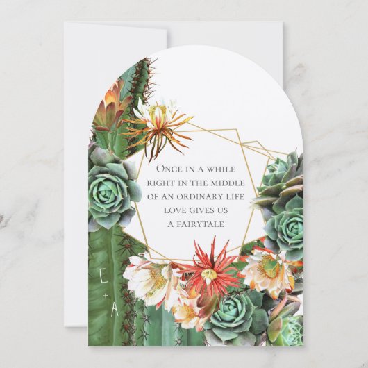 Woestijn Cactus Succulent Goud Geometrisch Kaart (Achterkant)