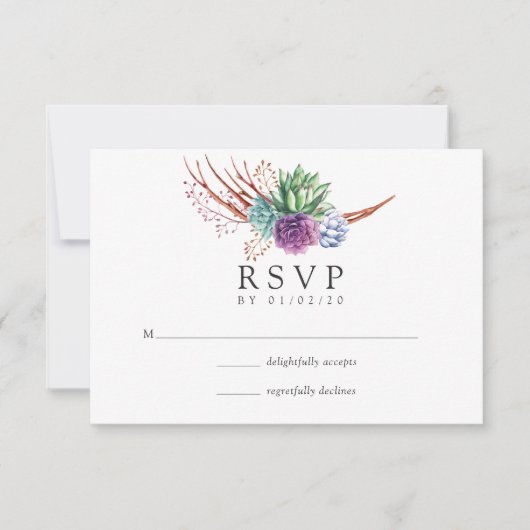 Woestijn Cactus Succulenten Bruiloft RSVP Kaartje (Voorkant)