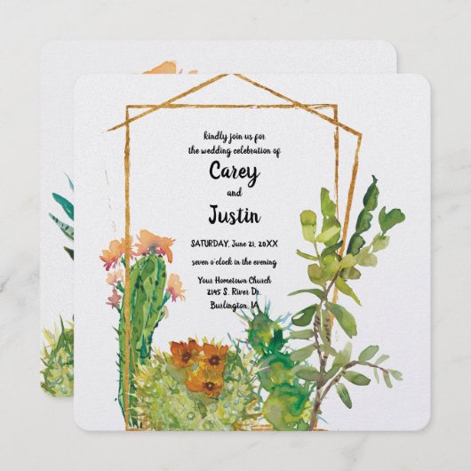 Woestijn Cactus Watercolor Bruiloft Kaart (Voorkant / Achterkant)