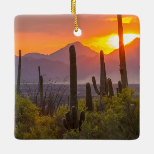 Woestijn cactus zonsondergang, Arizona Keramisch Ornament (Voorkant)