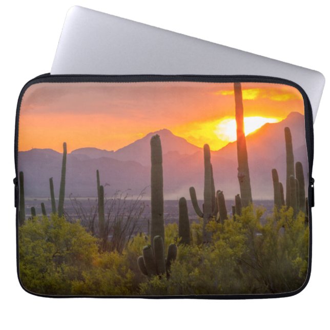 Woestijn cactus zonsondergang, Arizona Laptop Sleeve (Voorkant)