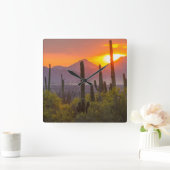 Woestijn cactus zonsondergang, Arizona Vierkante Klok (Huis)