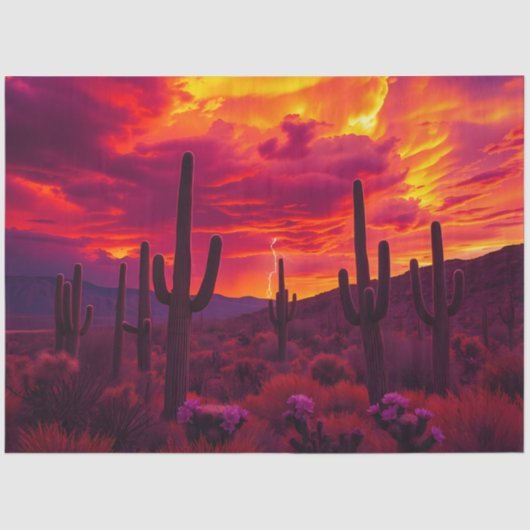 Woestijn Cactus Zonsondergang Bliksem Dramatisch Z Tissuepapier (Voorkant)