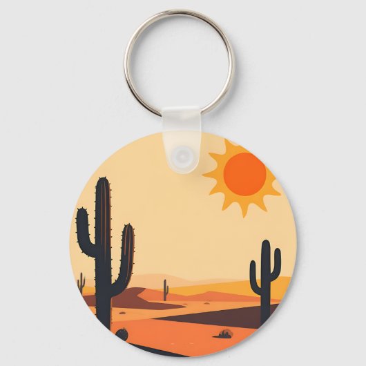 Woestijn Cactus Zonsondergang Silhouet Sleutelhanger (Voorkant)