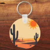 Woestijn Cactus Zonsondergang Silhouet Sleutelhanger (Voorkant)