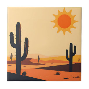 Woestijn Cactus Zonsondergang Silhouet  Tegeltje