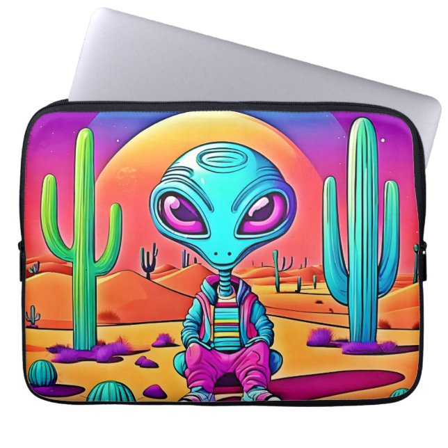 Woestijn Chillen Alien Kunst Laptop Sleeve (Voorkant)