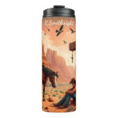 Woestijn Cowboy Gebed Kruis Paard Serene Thermosbeker (Voorkant)