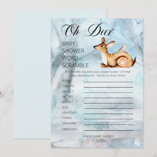 Woestijn Dieren Winter Baby Shower Woordzoekertje Kaart (Voorkant / Achterkant)