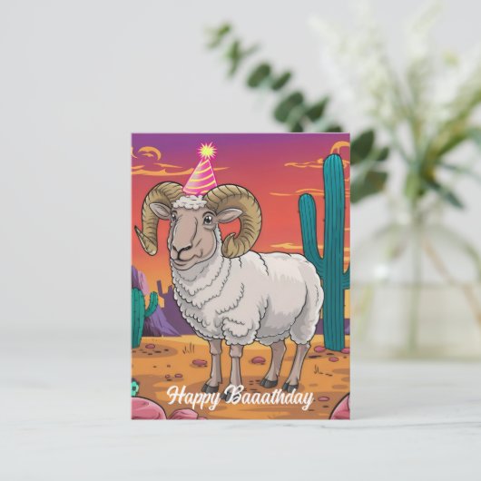 Woestijn-dikhoornschaap & cactus cartoon briefkaart (Staand voorkant)