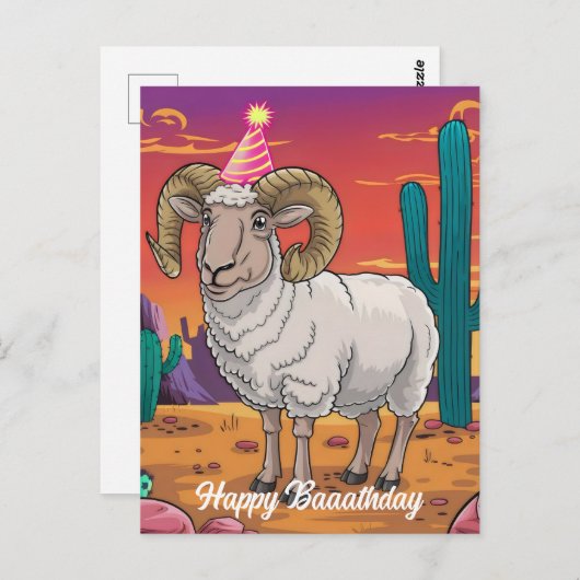 Woestijn-dikhoornschaap & cactus cartoon briefkaart (Voorkant / Achterkant)