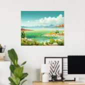 Woestijn door het Zee Strand Cactus Schilderij Poster (Thuiskantoor)