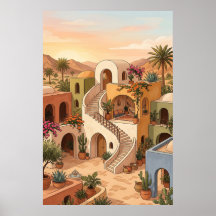 Woestijn Dorps Zonsondergang Kunst - Boho Kleurrij