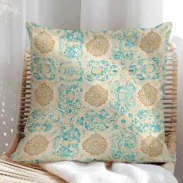 Woestijn Droom Vintage Zand & Turquoise Bloemen Kussen