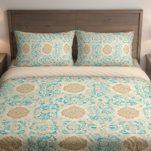 Woestijn Droom Vintage Zand & Turquoise Bloemen Kussensloop